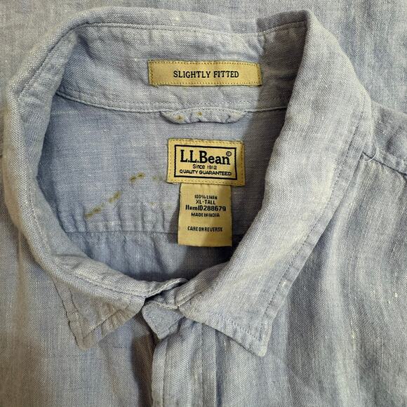 LL Bean Men's XL Tall Linen Shirt Blue Slightly Fitted Casual Button Front - Picture 3 of 8